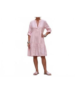 Made In Italy Tiered Linen Dress - Pink