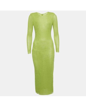 Self-Portrait Studded Mesh Long Sleeve Midi Dress - Green