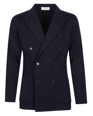 Lardini Double-Breasted Virgin Wool Knit Blazer - Blue