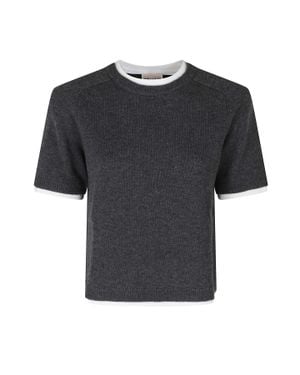 Semicouture Aida Short-Sleeved Wool-Cashmere Sweater - Black