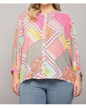 Fate Good Vibes Patchwork Print Curvy Top - Pink