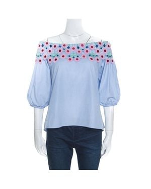 Peter Pilotto Pallas Sky Guipure Lace Trim Off Shoulder Top - Blue