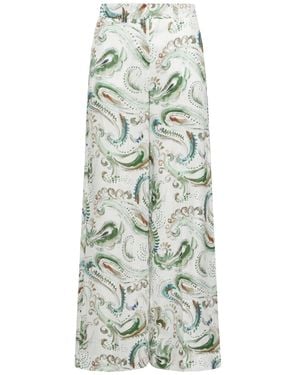 Marella Neutral Mlldomino Patterned Wide-Leg Linen Pants - White