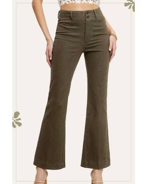 Le Miel Soft Washed Stretchy Wide Flare Pants - Brown
