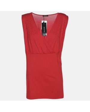 Elena Miro Jersey Crystal Embellished V Neck Tops - Red