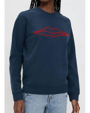 Clare V. Flocked Surrealisme Lips Sweatshirt - Blue