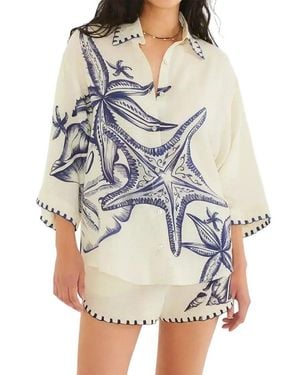 AMINA GLAM 2Pc Linen-Blend Shirt & Short Set - Gray
