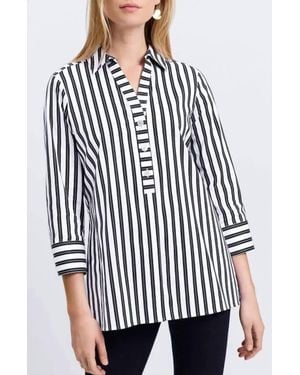Foxcroft Pamela Stripe Cotton Blend Tunic Shirt - Black
