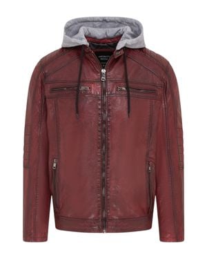 Infinity Leather Hooded Biker Lamb Leather Jacket - Red