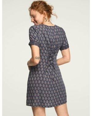 Lucky Brand Lace Trimmed Short Sleeve Mini Dress - Gray