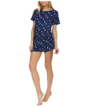 Flora Nikrooz Printed Ribbed Shorts Pajama Set - Blue
