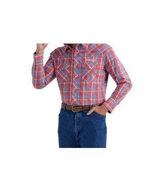 Wrangler Western Logo Plaid Button Down Shirt - Red