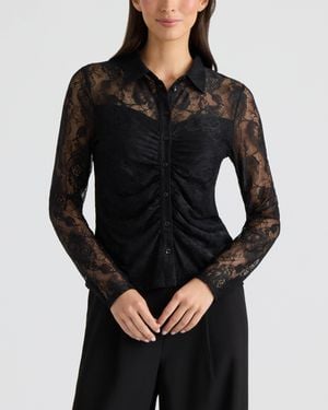 Ellen Tracy Lace Button Down Shirt - Black