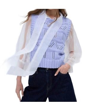 Autumn Cashmere Wavy Pointelle Striped Muscle Tee - Blue