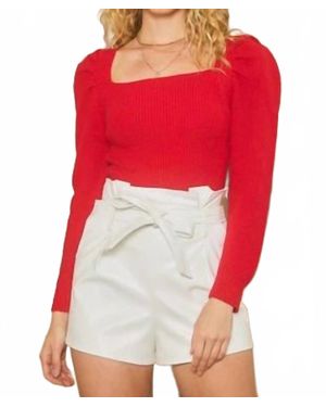 Idem Ditto Puff Shoulder Back Tie Sweater Top - Red