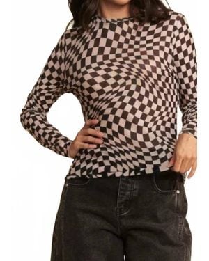 Davi & Dani Checkered Burnout Top - Black