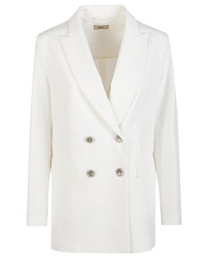 Herno Double Breasted Tailored Cotton Blend Blazer - White