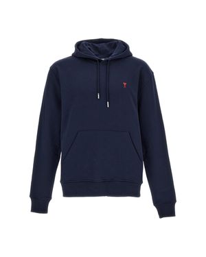 Ami Paris Ami De Coeur Loopback Cotton Hoodie - Blue