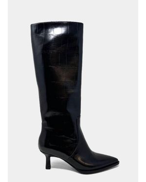 Shu Shop Vanessa Pointed Toe Knee High Kitten Boots - Black