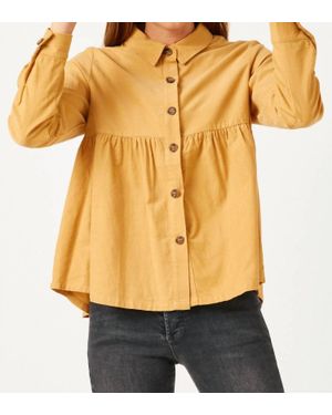 Hayden LA Corduroy Button Up Peplum Shirt - Yellow