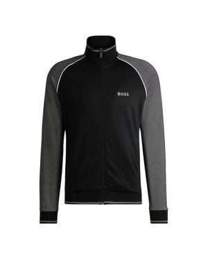 BOSS Cotton Zip-Up Jacket With Contrast Piping - Black