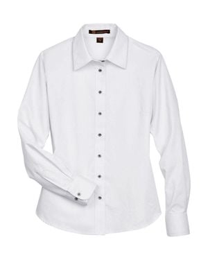 Harriton Easy Blend Long Sleeve Twilldress Shirt With Stain-Release - White