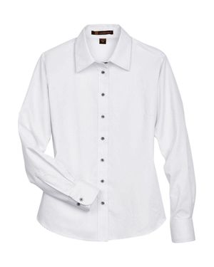 Harriton Easy Blend Long Sleeve Twilldress Shirt With Stain-Release - White