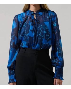 Sugarlips Bluford Floral Verona Split Neck Blouse - Blue