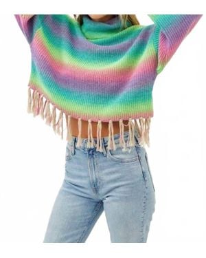 Idem Ditto Addie Colorful Striped Sweater With Fringe - Blue