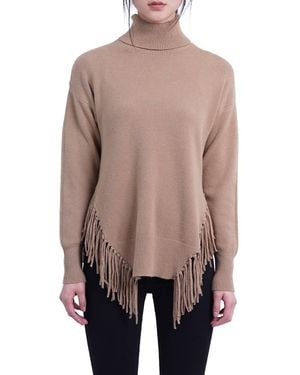 Love Token Fringe Turtleneck Sweater - Brown
