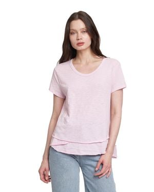 Wilt Short Sleeve Mock Layer Raw Hem Tee - White