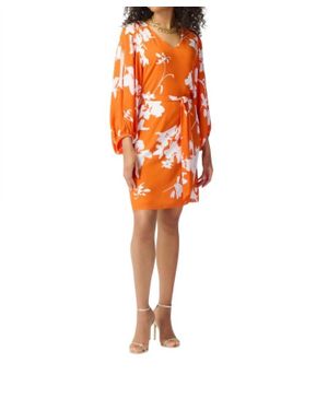 Joseph Ribkoff Floral V Neck Dress - Orange