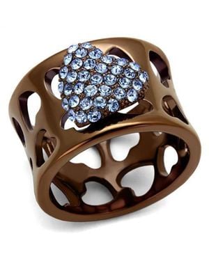 Fashnzfab Ip Coffee Light Stainless Steel Ring With Top Grade Crystal - Brown