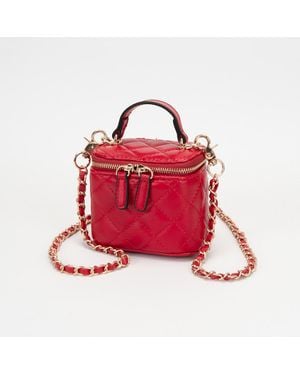 Fashnzfab Faux Leather Quilted Top Handle Mini Vanity Box Crossbody Bag - Red