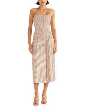 MINKPINK Artemis Shirred Linen-Blend Midi Dress - Natural