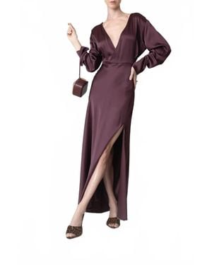 LAPOINTE Satin V-Neck Long Dress - Purple