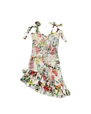 Rococo Sand Smocked Floral Ruffle Mini Dress - White