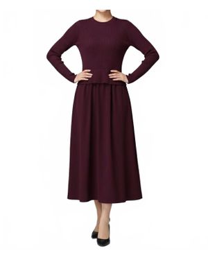 Elios Crew Neck Knit Dress - Red