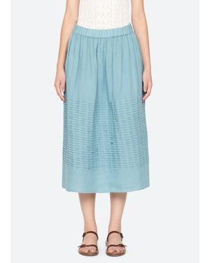 Sea Pintuck Midi Skirt - Blue