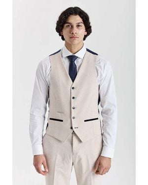 Paul Andrew Regeent Waistcoat Plaid Check Formal Suit Vest - Natural