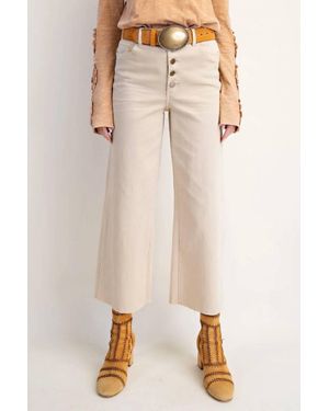 Easel Button-Front High-Rise Twill Pants - Natural