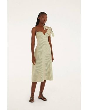 FARM Rio Striped Monstera Leaf Midi Dress - Natural