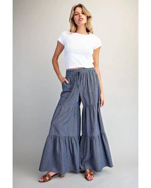 Eesome Wide Leg Pinstripe Tiered Pants - Blue
