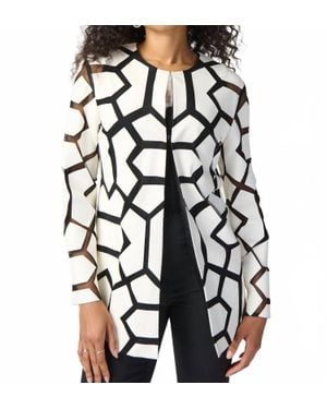 Joseph Ribkoff Faux Leather Geometric Laser Cutout Long Sleeve Jacket - White
