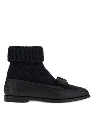 Ferragamo Vara Bow Sock-Ankle Loafers - Black