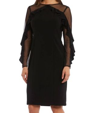 R & M Richards Knee-Length Dress With Sheer Details And Ruffled Sleeves - Black
