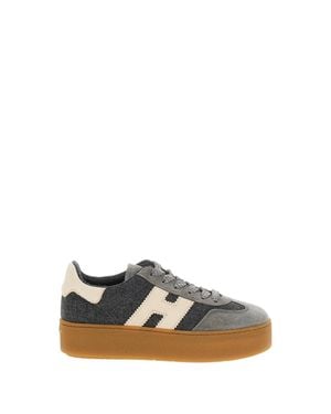 Hogan H698 Allacciato H Suede Wool Platform Sneakers - Gray