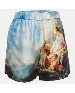 Roberto Cavalli Graphic Print Silk Shorts - Blue
