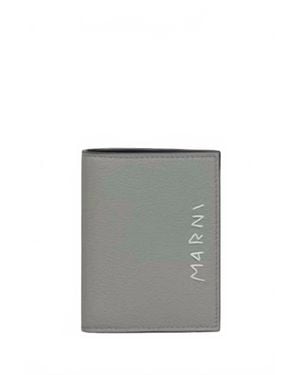 Marni Bifold Logo Leather Wallet - Gray