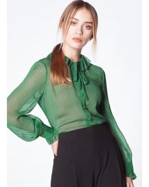 LK Bennett Eliza Spot Print Frill Collar Blouse - Green